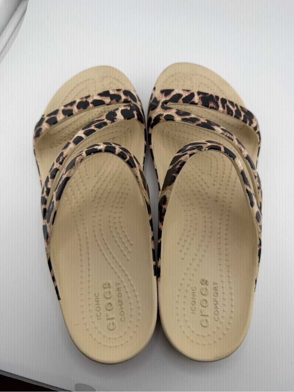 Crocs Rare Animal Print Leopard Strappy Slide Sandals - Women's Beige - Picture 4 of 11
